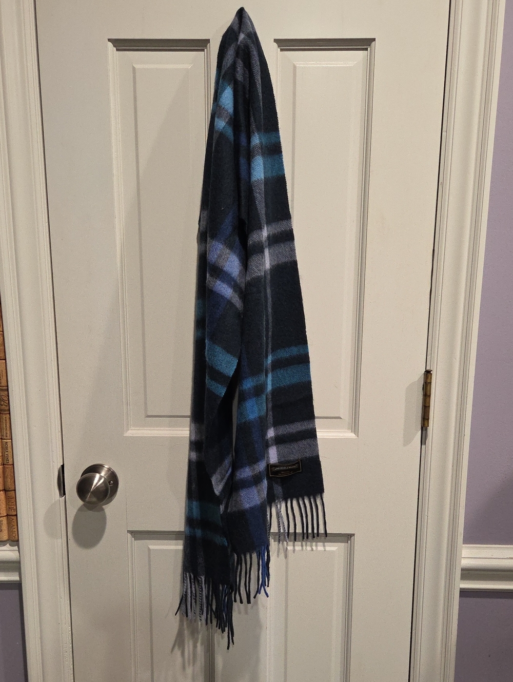 James Pringle Weavers Wool Scarf Plaid Blue Gray, 64in X 12in